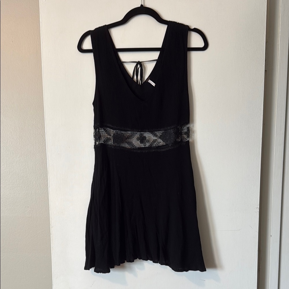 Free people black mini dress crochet waist vneck coverup